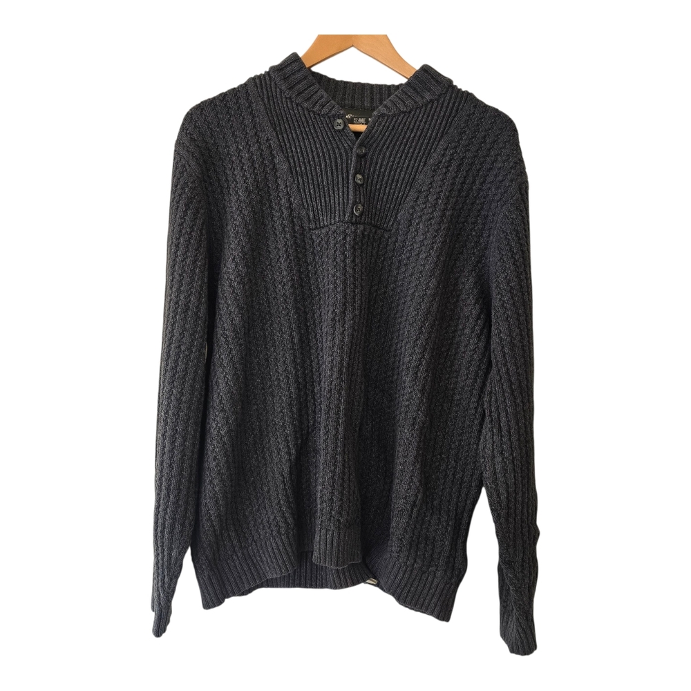 Eddie Bauer Vintage Cable Knit Fisherman’s Pullover Sweater Grey XL Cotton Warm